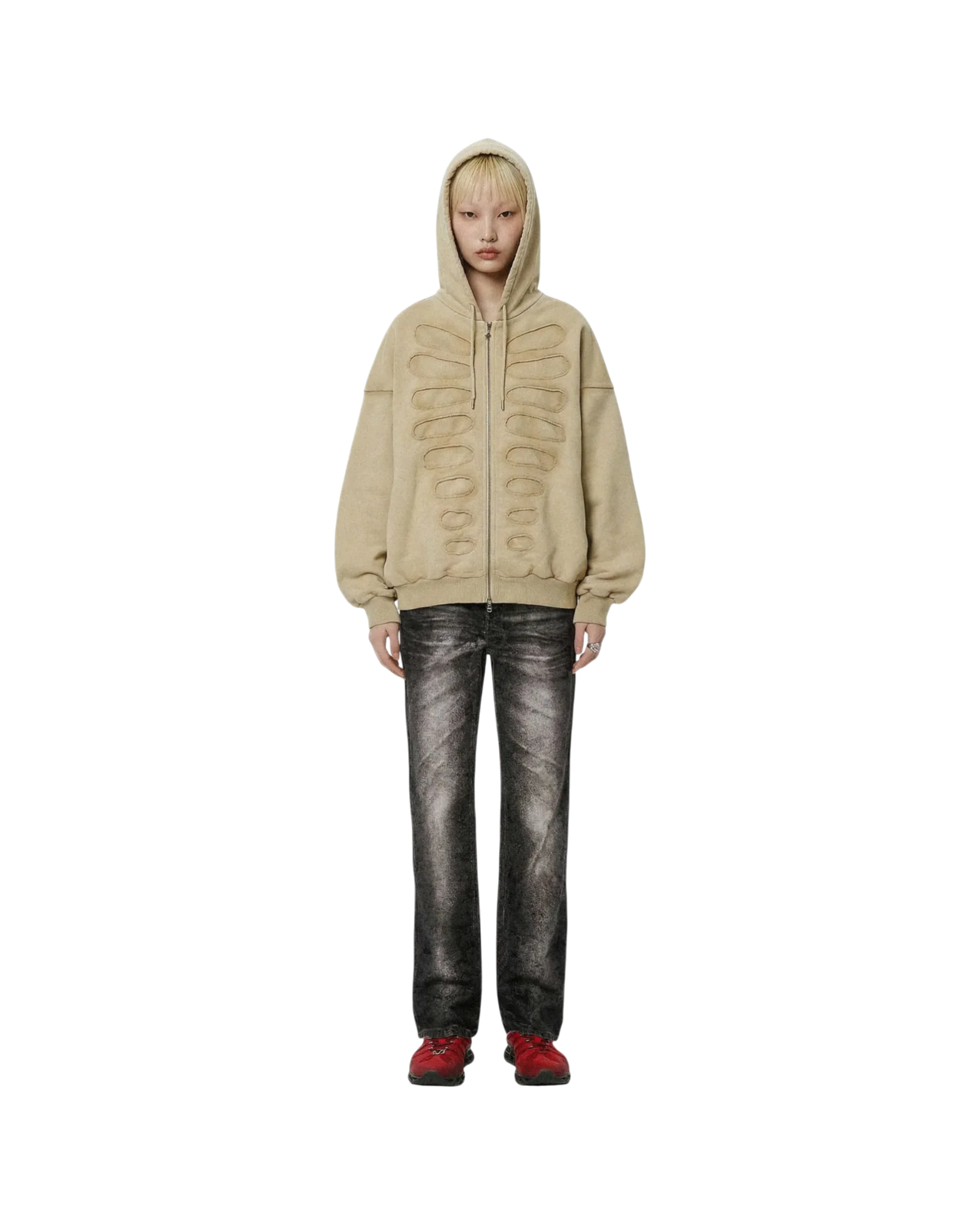 Avavav Os Shoulderless Hoodie Cut-Out Application Beige - Image 2