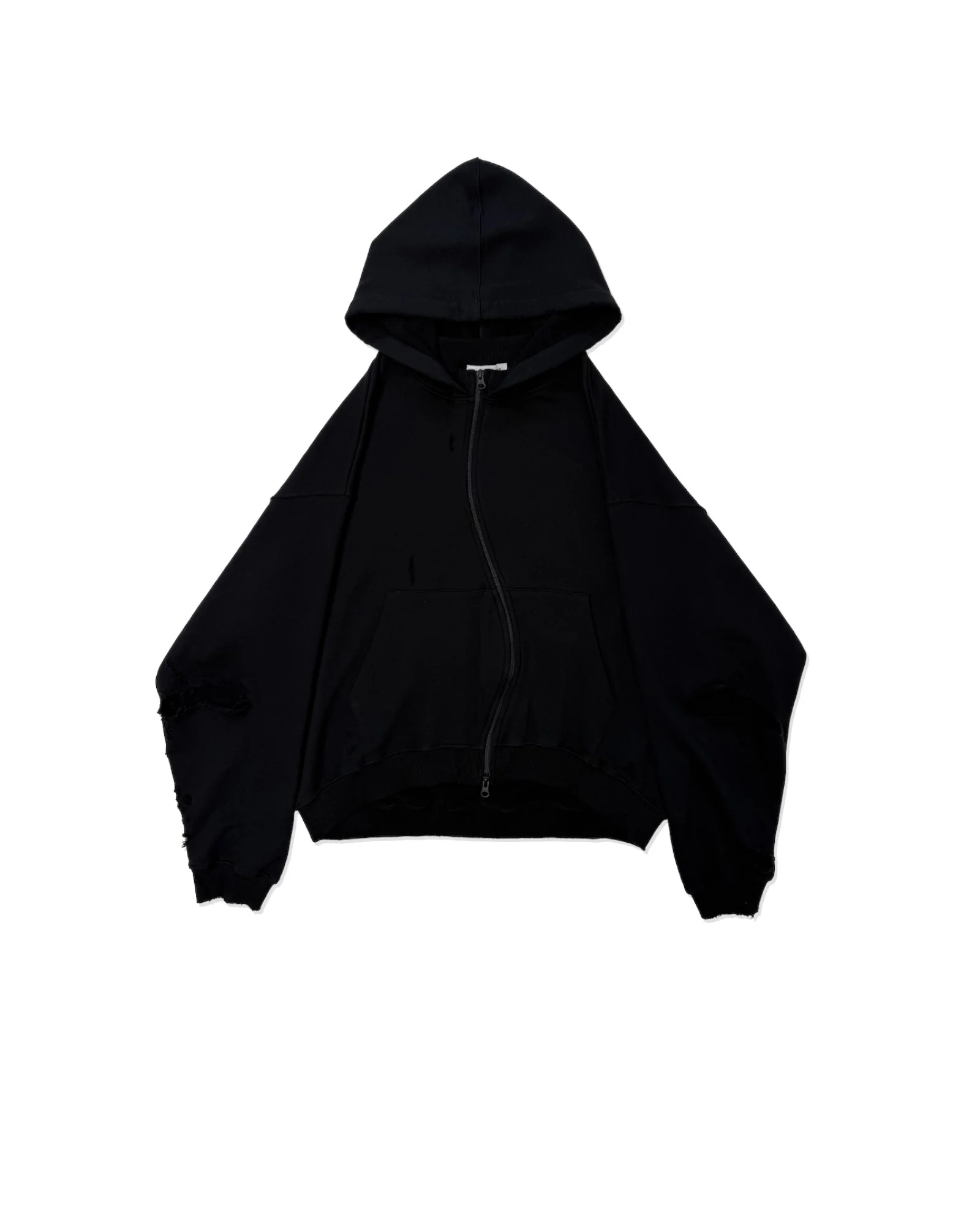FFFPOSTALSERVICE Curved Zip Round Hem Hoodie Damaged Black