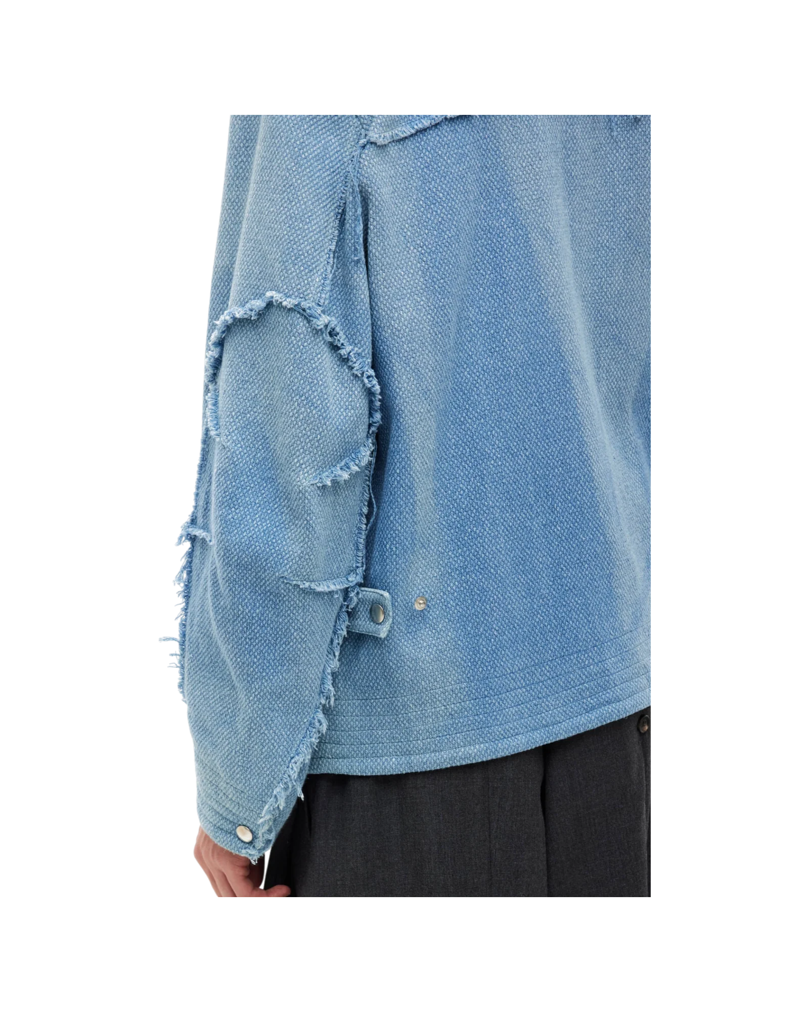 Jiyong Kim Sun-Bleached Raw Edged Jacket Light Blue - Image 4