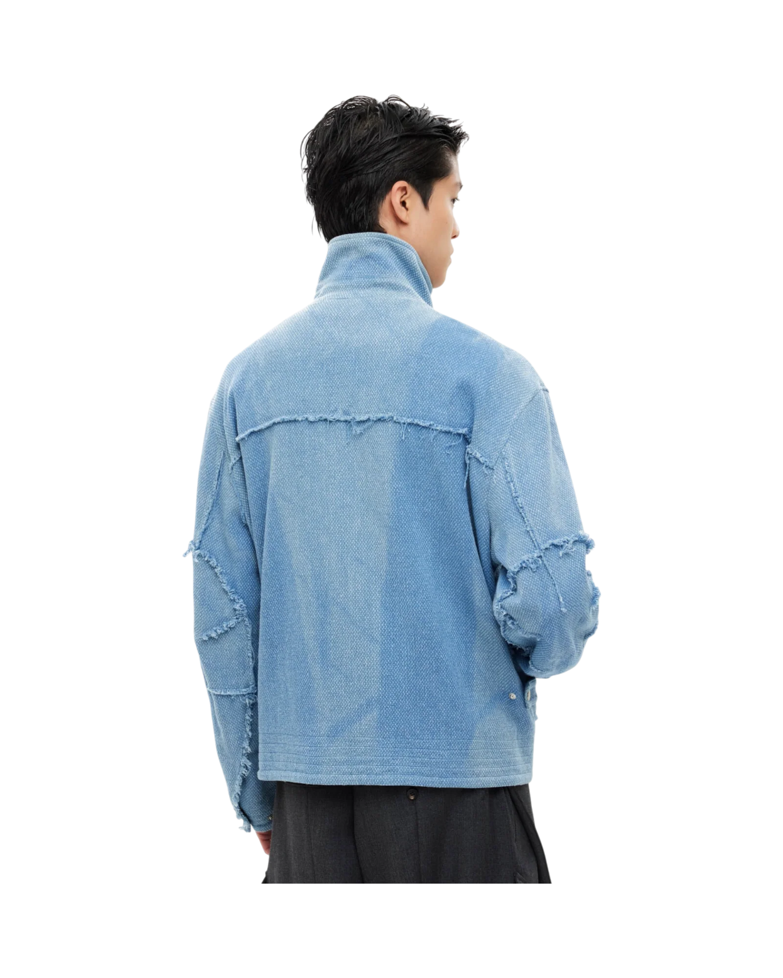 Jiyong Kim Sun-Bleached Raw Edged Jacket Light Blue - Image 7