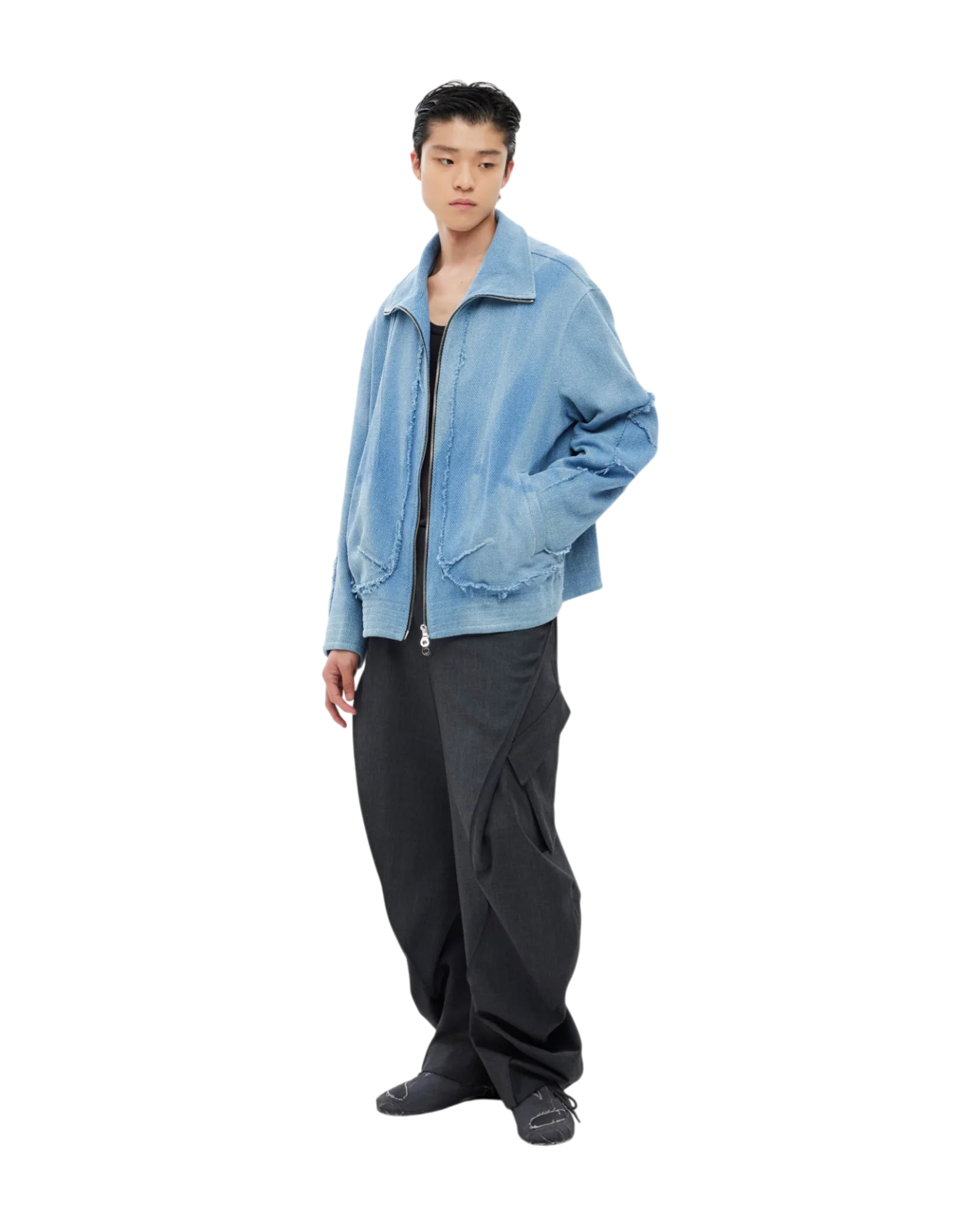 Jiyong Kim Sun-Bleached Raw Edged Jacket Light Blue - Image 9