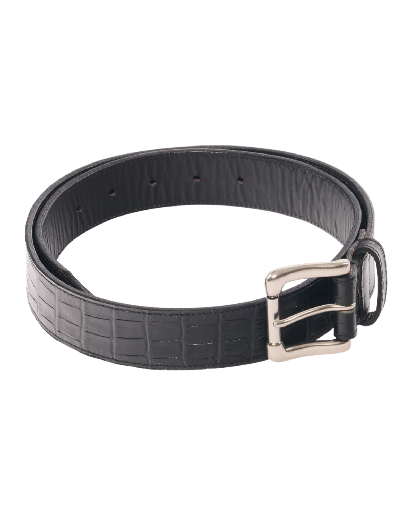 Omar Afridi Embossed Crocodile Belt Black